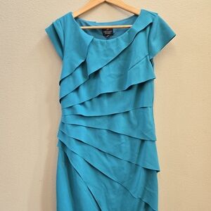 Adrianna Papell Teal Asymmetrical Ruffle Dress